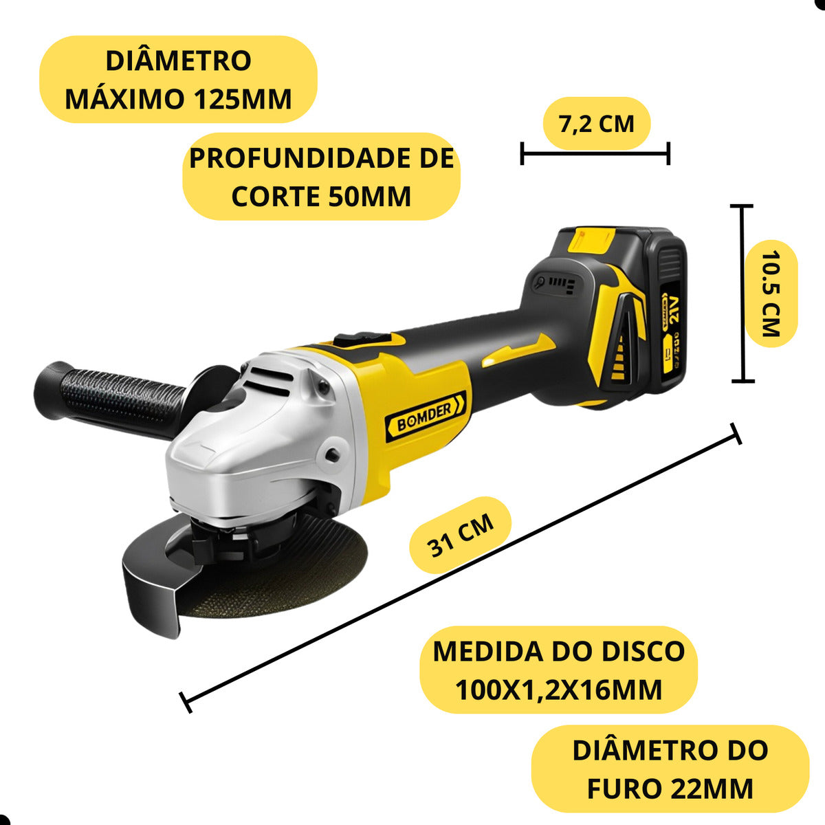 Lixadeira Esmerilhadeira 2 Baterias Angular Recarregável 21v Com Maleta e Acessórios